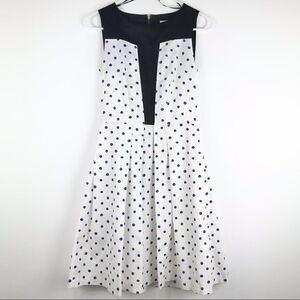 Closet White A-Line Rockabilly Dress with Blue Polka Dots